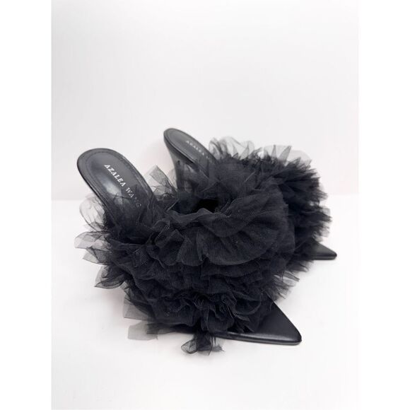 Azalea Wang Pointed Toe Heels Size 7 Black Birdie Fabric Upper Slip On - Picture 3 of 13